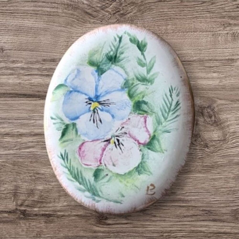 Vintage 1970 Hand-painted Porcelain Floral Brooch Made in Toronto